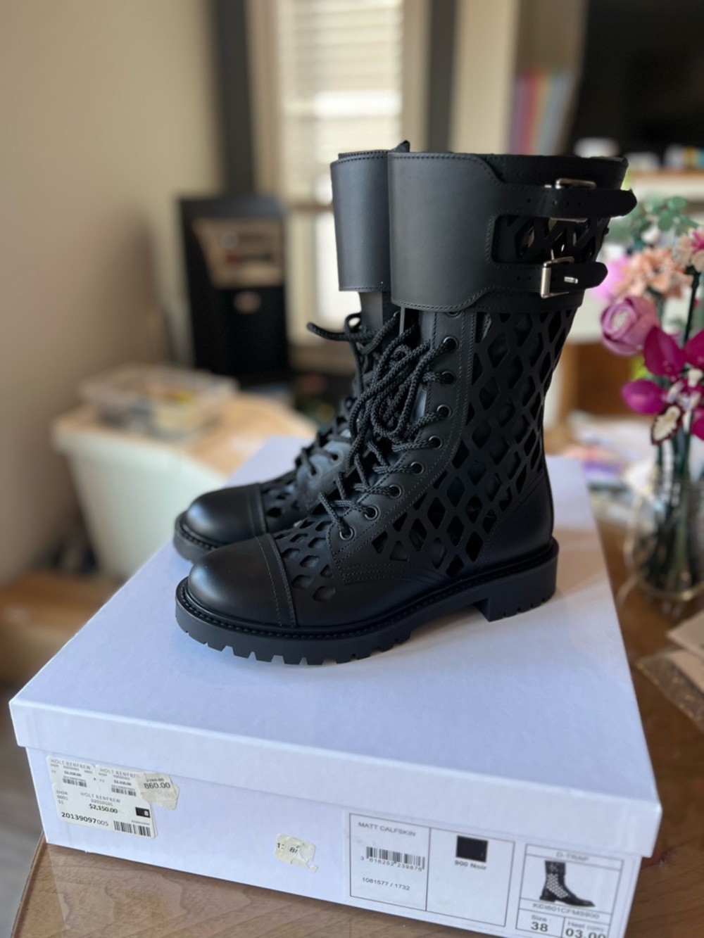 BNIB Dior Black D-Trap Matt Calfskin Boots, Sz 38